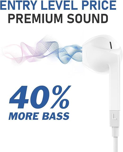Snehvita USB C Headphones, Type C Wired Earbuds (White)