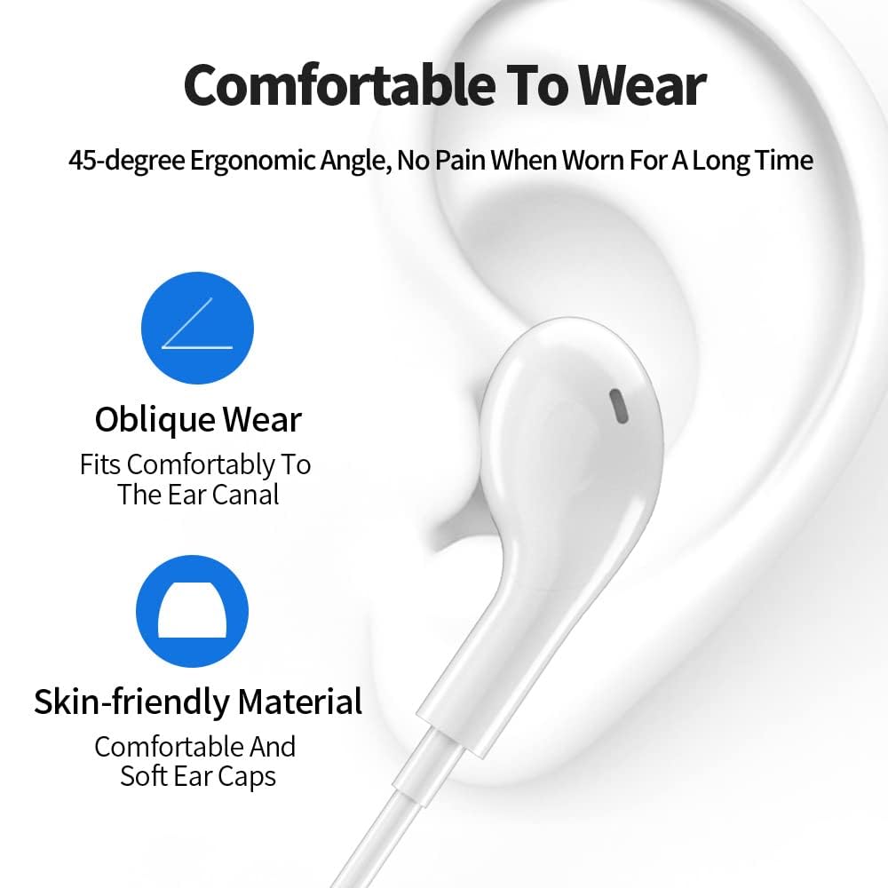Snehvita USB C Headphones, Type C Wired Earbuds (White)